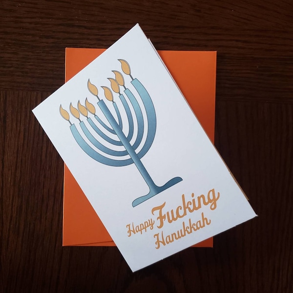 Happy Fucking Hanukkah Holiday or Jewish Card - 4x5 Funny Swearing Menorah, Adult Card