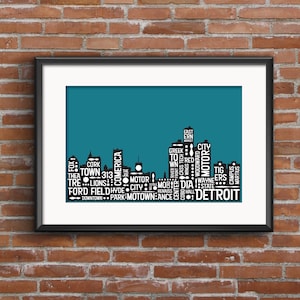 Detroit Skyline Retro Monument Print - Detroit Michigan Tourist Attractions Skyline Art