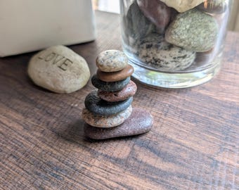 Handmade Michigan Rock Cairn – Small Stacked Stone Decor – Lake Stone Zen Sculpture – Natural Balance Art – Indoor Outdoor Garden Gift