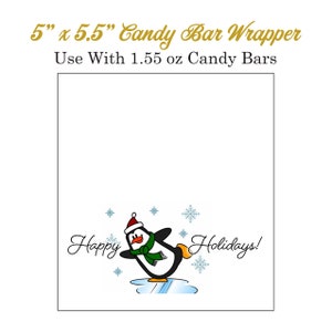 Penguin Happy Holidays Candy Bar Wrappers - Printable Snowmen Candy Wrappers - Christmas Candy Bar Wrappers - 2 Per Page - DIGITAL DOWNLOAD