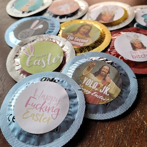 Easter and Jesus Condoms - Individual Colored Funny Easter Bunny Condom - Swearing Joke Condom - Adult Gift