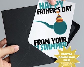 Number One Swimmer Sperm Father's Day Card Digital Download - Funny and Inappropriate Father's Day Card