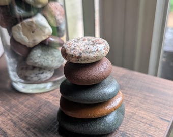 Handmade Michigan Rock Cairn – Small Stacked Stone Decor – Lake Stone Zen Sculpture – Natural Balance Art – Indoor Outdoor Garden Gift