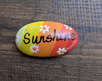 Piedra pintada a mano – Guirnalda floral “rayo de sol” – Decoración de piedra para jardín, regalo de piedra pintada para exteriores o interiores