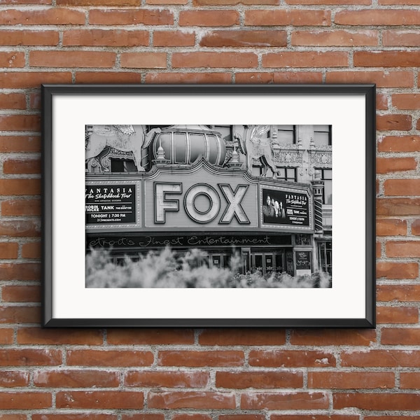 Fox Theater on Woodward in Detroit Art Print - Black and White  Detroit Michigan The Fox Monument Print