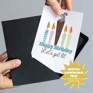 Let's Get Lit Marijuana émoussé joyeux anniversaire carte en téléchargement numérique - carte imprimable 5 x 7 drôles de mauvaises herbes adultes et mixtes