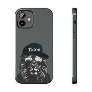 Detroit Lions Football Themed Tough Phone Case, Detroit Skyline Sunglasses Grey Background, Football Fan Gift, Sports Phone Cover,
