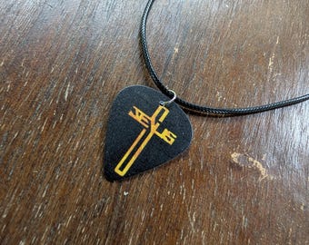 Jesus Cross Guitar Pick Necklaces and Charms -  Religious, Christianity Music Jewelry