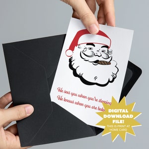 Er weiß, wenn Sie gebackene Weihnachtsmann/Weihnachts-Digital-Download-Karte sind - Lustige erwachsene Weed und gemeinsame Weihnachtsweihnachtskarte
