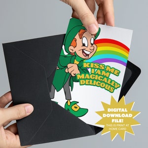 Kiss Me I Am Magically Delicious Leprechaun St. Patrick's Day Dirty Card - Cartão de aniversário adulto engraçado - Cartão para impressão 5x7 - DOWNLOAD DIGITAL