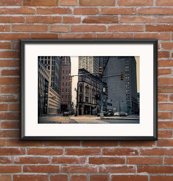 Detroit Street Corner Urban Art Print Downtown Detroit City Poster Print Motown Artwork