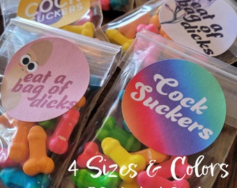 Chupapollas o come una bolsa de penes Bolsas de dulces con forma de pene para despedidas de soltera - Empaquetadas individualmente Regalos divertidos para fiestas Insultos, adultos y sucios