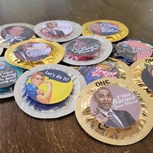 Dirty Political Condoms - Individual Colored Funny, Rude, Adult Gift - Obama, Biden, Trump, Rosie the Riveter, Clinton Condom - Adult Gift