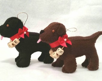 Personalized Labrador Puppy Ornament - MADE TO ORDER - Hand Stitched