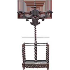 Huge Antique Victoriaan Carved Wood Barley Twist Hall Tree Umbrella Stand