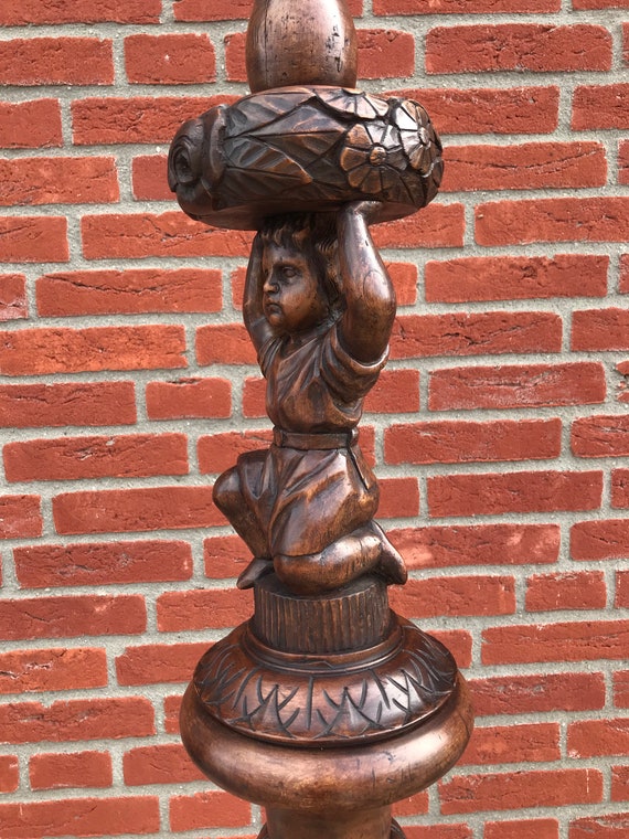 Rare Antique Italian Figure Sculpture Wooden Floor Lamp Etsy