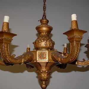 Français doré sculpté bois 6 lumière lustre