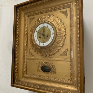 Antique Early 1800 Austrian Gilt Wooden Picture Frame Wall Clock