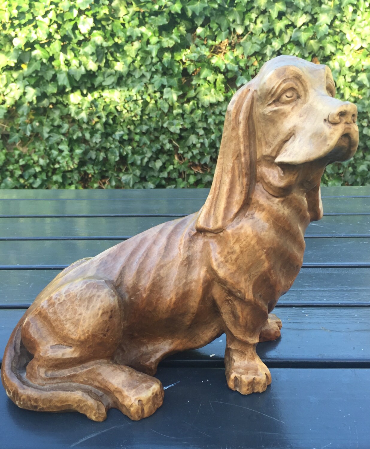 Vintage Solid Carved Wood Hunting Dachshund
