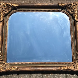 Antique Italian Baroque Revival Mirror in Carved Gilded Oak Wall Frame