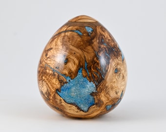 Handmade Olive urn, Blue Mineral Inlay (175 c.i)