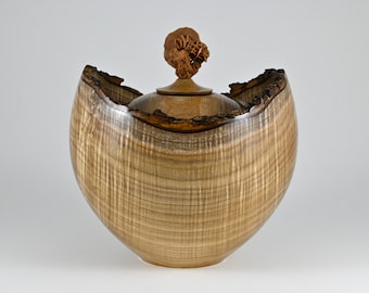 Extra large handmade wooden urn made of Catalpa with a desert rose on top (300 c.i.)