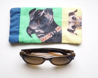 Sunglasses Soft Case - Retro Staffy and Greyhound