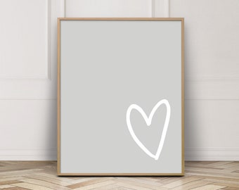 Grey Heart Wall Art: Minimalist Bedroom Decor (Digital Download)