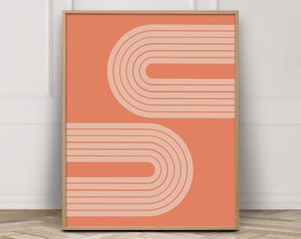 Mid Century Rainbow Print, Burnt Orange Modern Art Printable, Geometric Arch Abstract Wall Art Print, Printable Poster