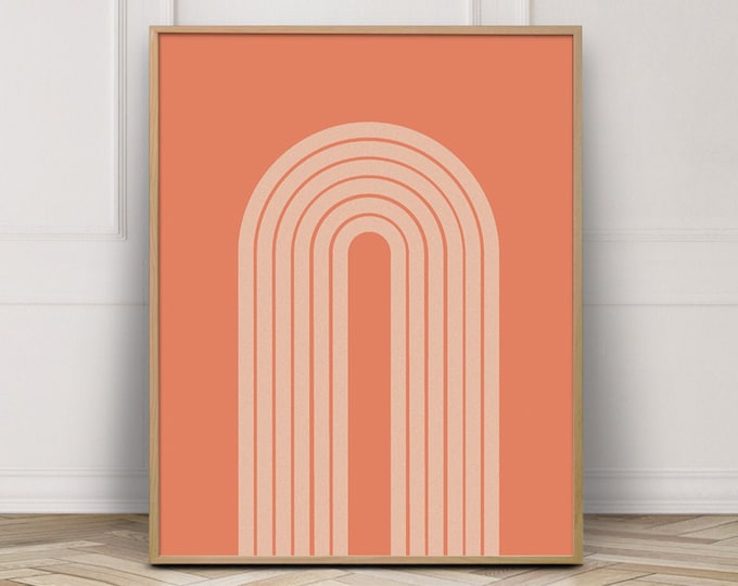 Burnt Orange Abstract Arch Print Digital Download, Mid Century Modern Art Printable, Geometric Rainbow Abstract Wall Art Print,