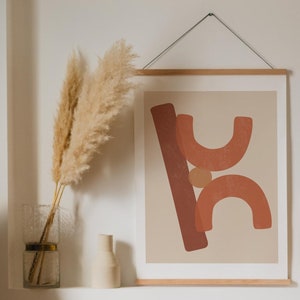 Mid Century Modern Geometric Shapes Art Print, Abstract Shapes Art Printable, Terracotta Wall Art Instant Download, Printable Poster