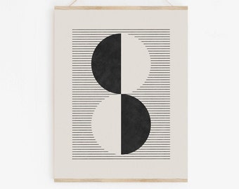 Woodblock-stijl Mid Century afdrukbare muurkunst, geometrische cirkels Art Print Instant Download