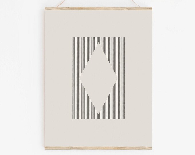 Neutral Tone Geometric Woodblock Style Art Print, Mid Century Diamond Printable Wall Art, Instant Download