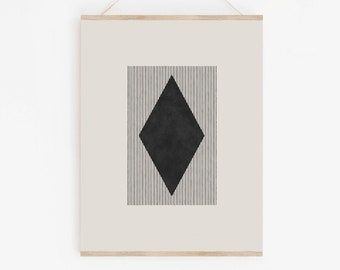 Geometric Neutral Tone Diamond Printable Wall Art, Abstract Woodblock Art Print Instant Download