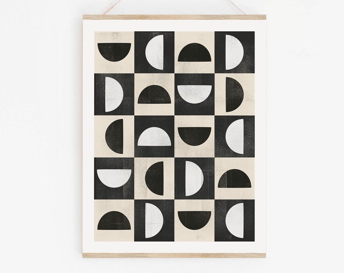 Abstract Circles Print Instant Download, Mid Century Modern Abstract Shapes Printable Wall Art Digital Print, Neutral Tone Art Print