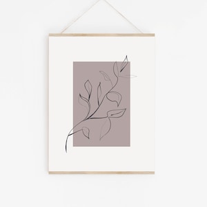 Botanical Line Art Print, Minimal Leaf Wall Art Printable, Neutral Tone Wall Art Print Digital Download