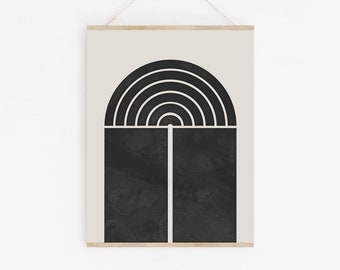 Mid Century Rainbow Arch Print: Abstract Woodblock Wall Art (Digital Download)