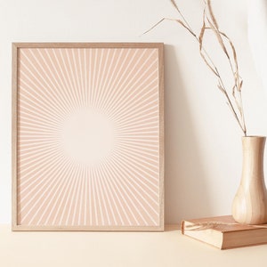 Abstract Neutral Tone Sunset Wall Art Print Digital Printable, Boho Sun Rays Wall Art Print, Abstract Terracotta Sun Flares Instant Download