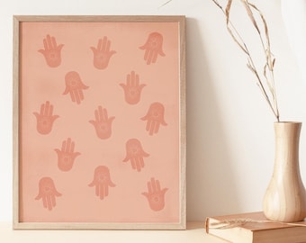Terracotta Boho Hand Abstract Printable Wall Art Digital Print, Hamsa Hands Wall Art Print, Mid Century Hand Instant Download