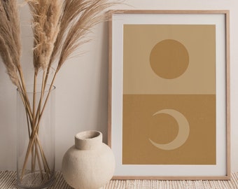 Boho Sun and Moon Printable Wall Art Digital Print, Mid Century Modern Sun Moon Wall Art Print Instant Download, Abstract Printable Poster