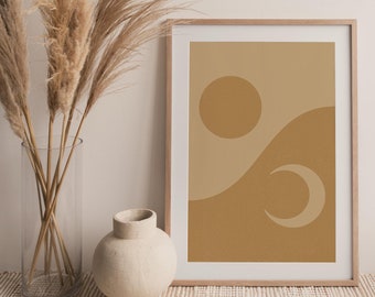 Boho Sun and Moon Printable Wall Art Digital Print, Mid Century Modern Wall Art Print Instant Download, Abstract Sun Moon Printable Poster