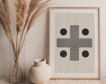 Mid Century Modern Neutral Tone Wall Art Print, Abstract Cross Wall Art Printable, Art Instant Download Printable Poster