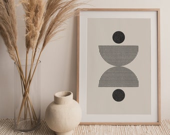 Mid Century moderne halve cirkels afdrukbare Wall Art digitale print, Woodblock stijl cirkels print, minimalistische Wall Art Print Instant Download