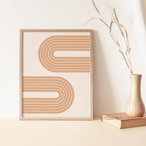 Abstract Geometric Rainbow Printable Wall Art Digital Print, Neutral Tone Mid Century Rainbow Wall Art Print, Shapes Print Instant Download