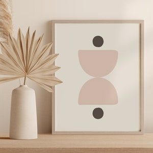 Abstract Circles Mid Century Modern Print, Neutral Tones Wall Art, Shapes Printable Poster