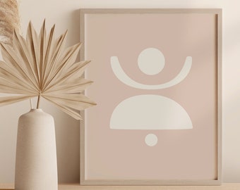 Arte de pared de círculos modernos abstractos de mediados de siglo, impresión digital de tono neutro, descarga digital de arte imprimible de formas