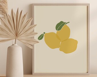 Lemons Printable Art Digital Print, Kitchen Wall Decor, Abstract Fruit Instant Download