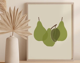 Pears Printable Art Digital Print, Kitchen Wall Decor, Abstract Fruit Instant Download