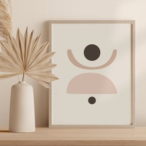 Mid Century Modern Circles Wall Art, Abstract Neutral Tone Digital Print, Shapes Printable Art Digital Download