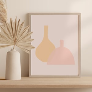 Impresión abstracta de jarrón boho, arte minimalista de la pared de cerámica, descarga instantánea imprimible de cerámica contemporánea
